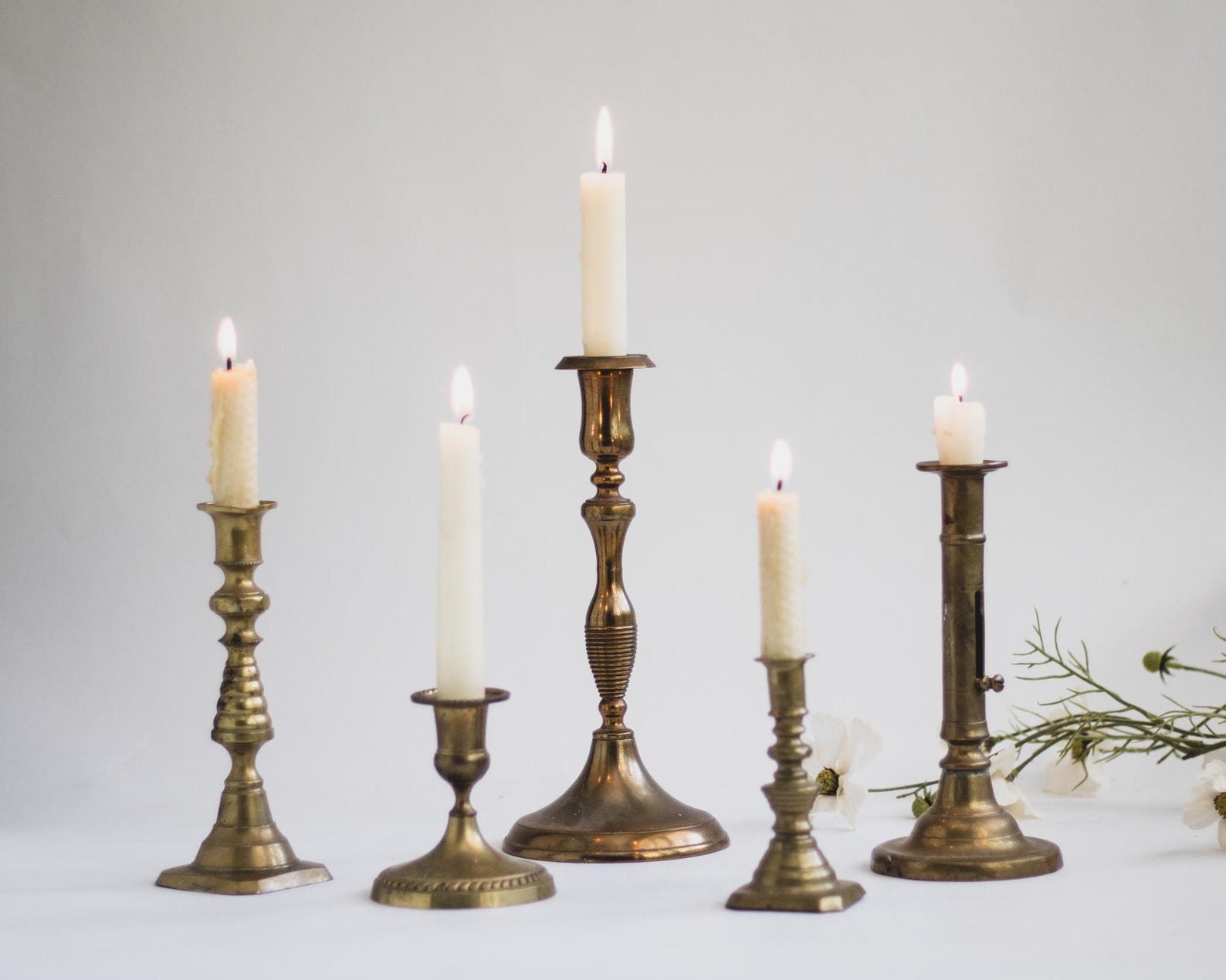Vintage Brass Candlestick Holder - Elegant Farmhouse Candle Decor (Sold Individually)