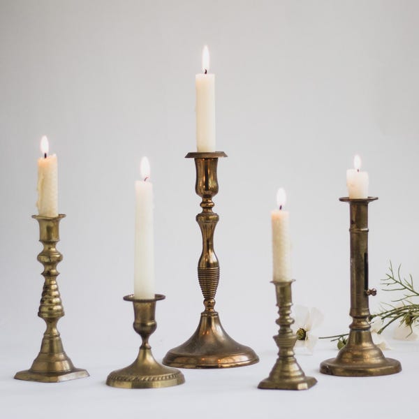Vintage Brass Candlestick Holders, Patinaed Candleholders, Elegant Farmhouse Holiday Decor (Sold Individually)