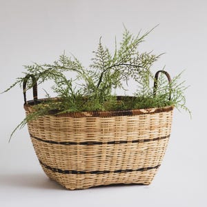Vintage Bamboo Storage Basket with Handles, Asian Plant Basket, Wicker Planter Basket, Woven Basket for Indoor Plants