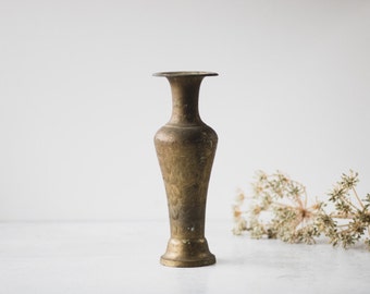 Vintage Indian Etched Brass Vase, Bohemian Vase with Floral Etchings, Brass Styling Accessories, Etched Brass Bud Vase