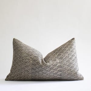 Gray and Black Block Print Lumbar Pillow Cover, Neutral Leaf Print Pillow, Grey Decorative Throw Pillow, Designer Linen Pillows for Sofa