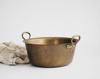 Pot en laiton antique avec poignées, grand vase de sol