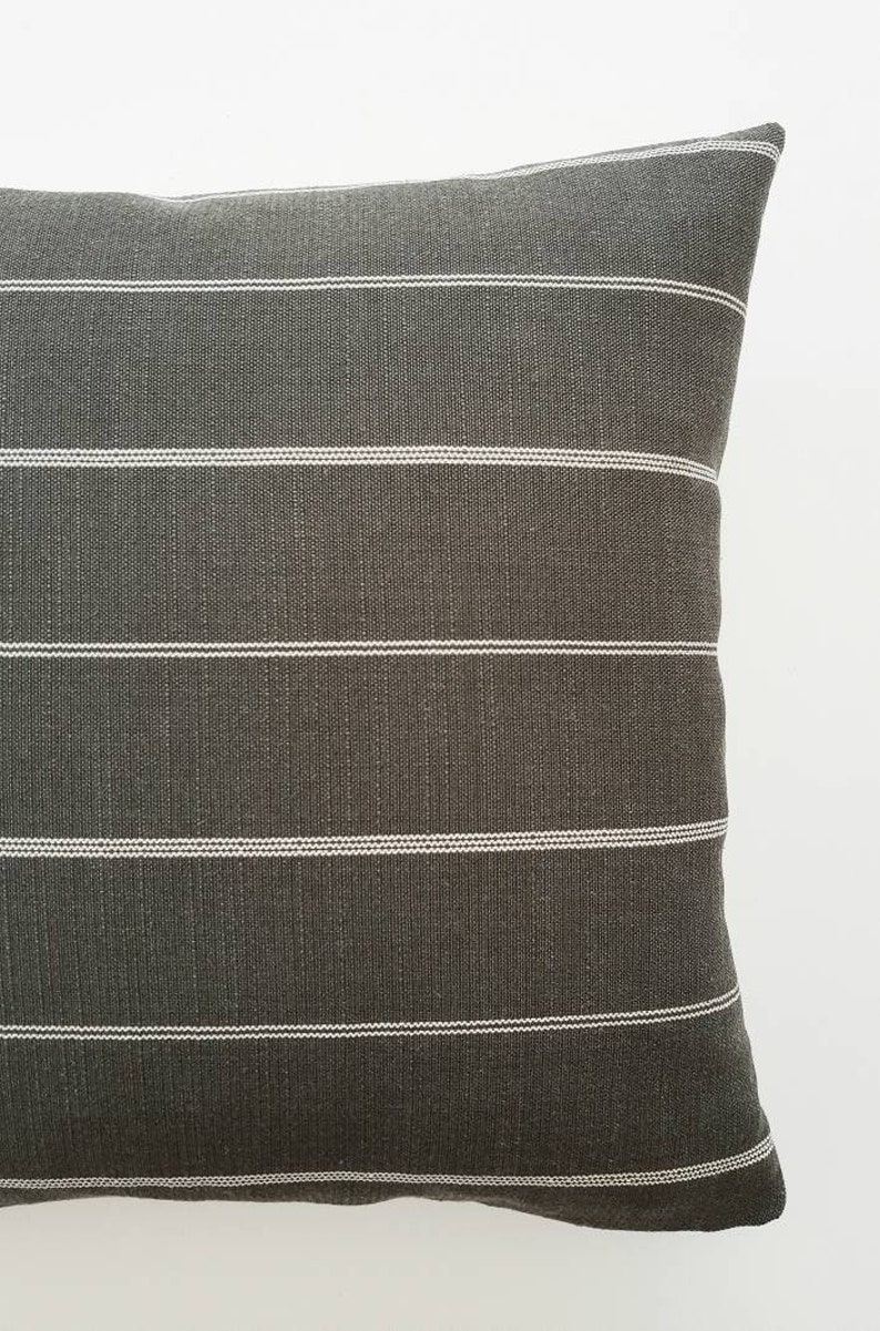 Charcoal Striped Pillow Cover, Ticking Stripe Designer Pillow, Modern Farmhouse Pillow, Decorative Pillows, Modern Grey Throw Pillows image 4