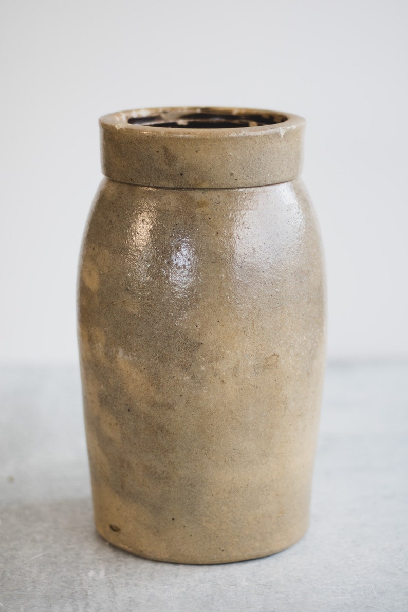 Antique Salt Glazed Crock, Rustic Stoneware Vase, Primitive Ceramic Vase, Vintage Pottery Vase, Modern Farmhouse Pottery image 6