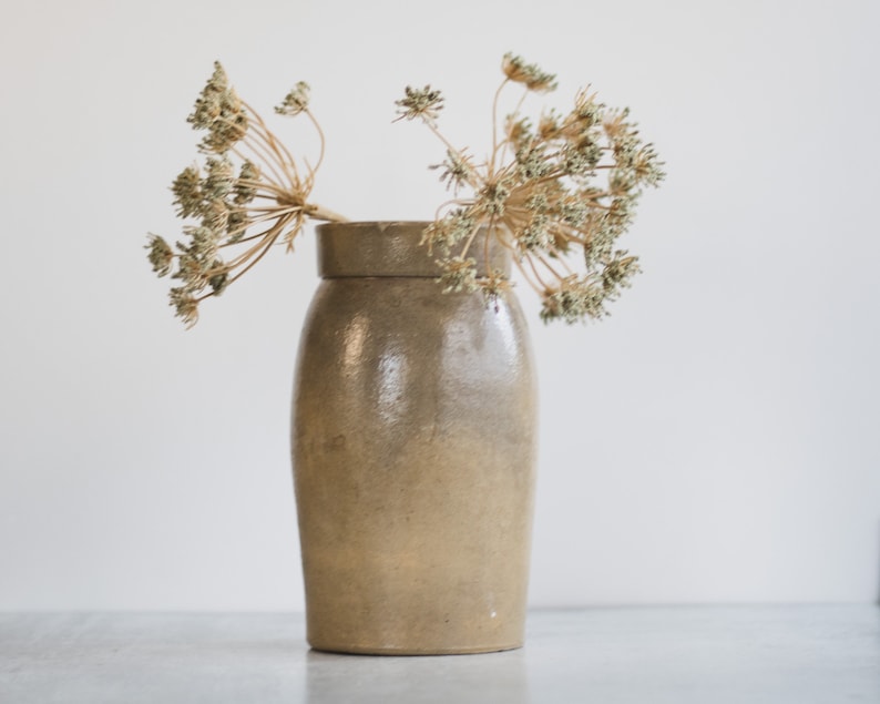 Antique Salt Glazed Crock, Rustic Stoneware Vase, Primitive Ceramic Vase, Vintage Pottery Vase, Modern Farmhouse Pottery image 4