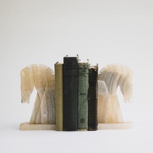Vintage Onyx Horse Head Bookends: Mid Century Modern Office Decor