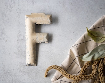 F || Antique Metal Marquee Theatre Letter F | Rustic Initial | Modern Farmhouse Nursery Kids Room