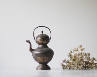 Vintage Brass and Copper Tea Pot with Dragon Spout Bangladesh | Indian Tea Kettle | Antique Copper Pot | Wabi Sabi Style | Bohemian Decor