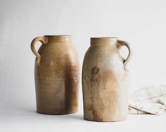 Antique Salt Glazed Stoneware Jug: Primitive Farmhouse Vase