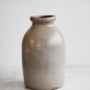 Primitive Salt Glazed Stoneware Jar, Beige Ceramic Crock Vase, Modern Farmhouse Pottery, Antique Stoneware Pottery Vase image 4