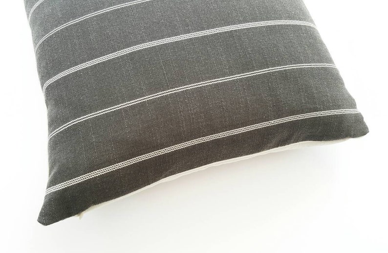 Charcoal Striped Pillow Cover, Ticking Stripe Designer Pillow, Modern Farmhouse Pillow, Decorative Pillows, Modern Grey Throw Pillows image 6