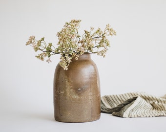 Wabi Sabi Steinzeug Crock Salzglasiert, Rustikale Keramik Vase, Neutrale Keramik Vase, Primitive Keramik Beige, Moderne Bauernhaus Steingutvase