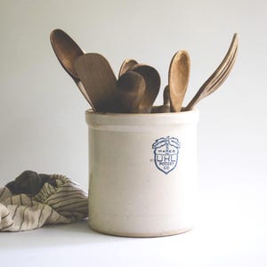 Antique UHL Stoneware Crock: Acorn Wares Pottery, Farmhouse Utensil Holder