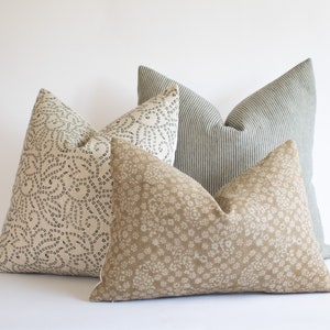 Block Print Pillow Cover Set, Neutral Throw Pillow Combo, Designer Pillow Combination, Hand Block Pillow Set, Farmhouse Pillow Cover