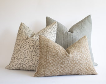 Block Print Pillow Cover Set, Neutral Throw Pillow Combo, Designer Pillow Combination, Hand Block Pillow Set, Farmhouse Pillow Cover