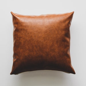 Faux Leather Pillow Cover Caramel, Boho Modern Farmhouse Minimalist Throw Pillows, Realistic Vegan Leather Pillow image 1