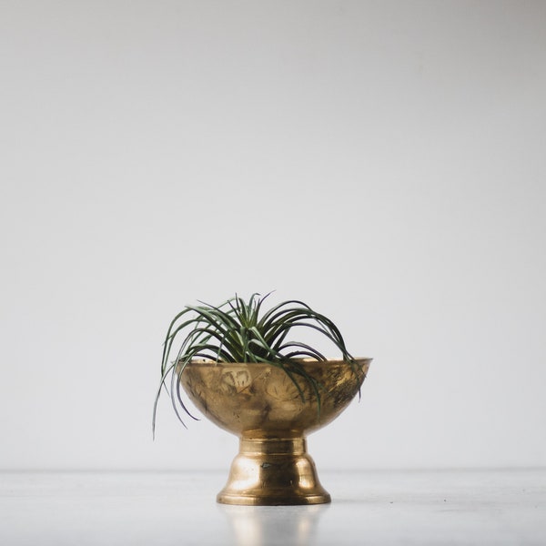 Vintage Small Etched Brass Decorative Pedestal Bowl from India, Brass Air Plant Bowl, Brass Catch All Bowl, Bohemian Styling Accessory