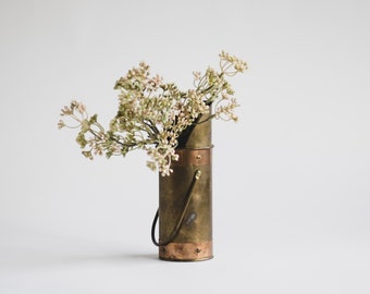Small Vintage Brass and Copper Vase, Mini Coal Bucket Vase, Farmhouse Brass Vase, Shelf Styling Vase
