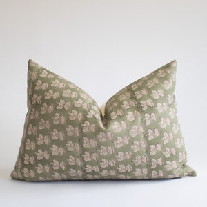 Sage Green Block Print Lumbar Throw Pillow Cover, Hand Block Printed Pillow, Decorative Pillows, Designer Linen Pillow, Blockprint Cushions