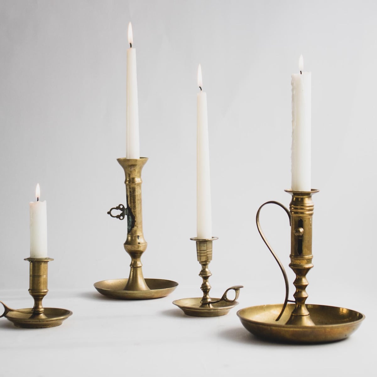 Assorted Vintage Brass Candlestick Holders With Handle, Brass Chamber Candle Holder, Modern Farmhouse Candlesticks, Traditional Candles - Etsy