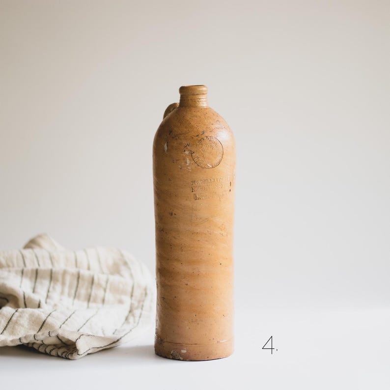 Assorted Antique European Stoneware Bottles: Rustic Farmhouse Pottery from Portugal, Germany + Amsterdam #4