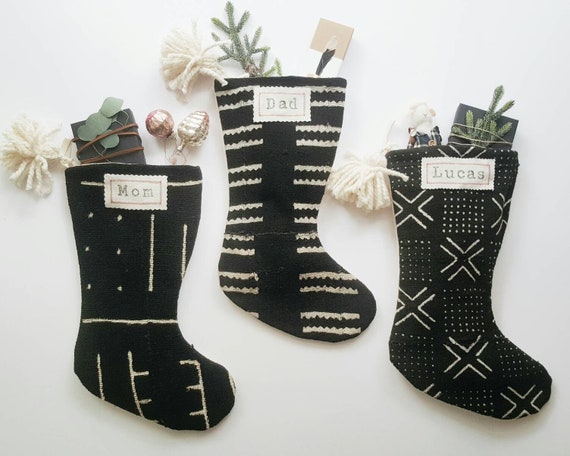 Black Mudcloth Christmas Stockings With Pom Poms Black And Etsy Canada Black Mudcloth Christmas Stockings With Pom Poms Black And Etsy Canada