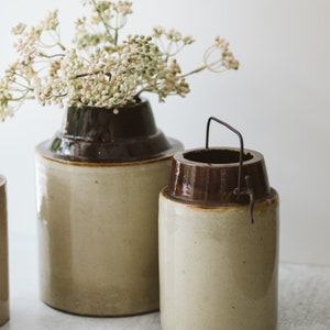 Assorted Small Vintage Dipped Stoneware Crock Jars, Antique Stoneware Canning Jars, Small Ceramic Crock Vase image 2