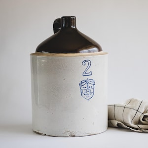 Large Antique Stoneware Whiskey Jug, UHL Pottery Jug, 2 Gallon Jug, Vintage Ceramic Jug, Farmhouse Jug