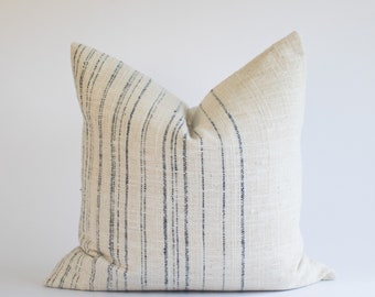 Neutral Striped Ombre Pillow Cover, Blue Striped Hmong Throw Pillow, Natural Textured Organic Pillows, Minimalist Accent Pillows