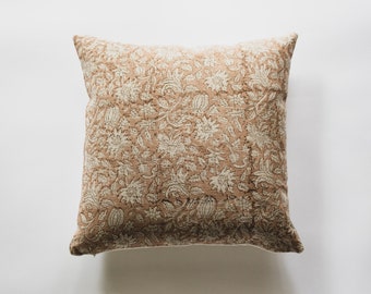 Decorative Linen Block Print Pillow Cover, Designer Throw Pillows, Floral Hand Block Pillow Cottage Core, Modern Farmhouse Pillows for Sofa
