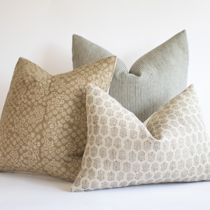 Block Printed Throw Pillow Cover Combination Set, Neutral Couch Pillow Combo, Designer Pillow Combinations, Hand Blocked Pillow Set for Sofa