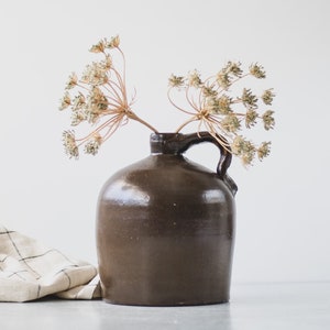 Small Dark Brown Jug, Rustic Modern Farmhouse Pottery, Antique Stoneware Primitive Pottery, Small Styling Accessory Cottage Core