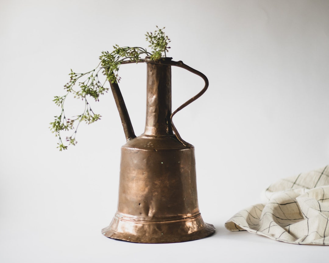 Antique Hammered Copper Pitcher, Turkish Copper Water Vessel