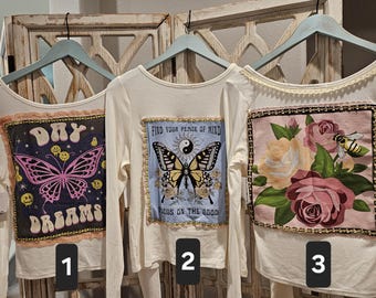 Womens Long Sleeve Henley Tops - recycled one-of-a-kind