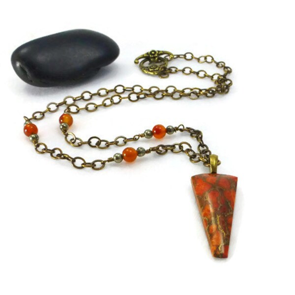 Apple Coral Necklace,  Fossilized Apple Coral with Bronze, Stone Necklace,