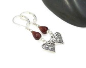 Garnet Earrings, Heart Earrings, Valentine Earrings, Dangling Garnet Earrings, Garnet Jewelry, Stone Earrings, Red Earrings, Silver Jewelry