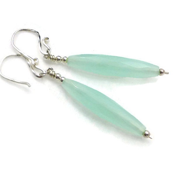 Seafoam Chalcedony Earrings, Stone Earrings, Dangle Earrings, Silver Jewelry, Blue, Green