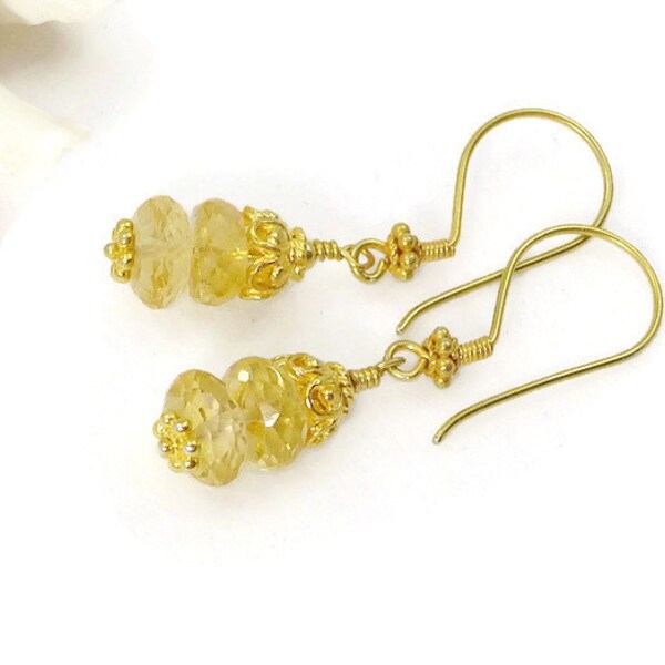Citrin Ohrringe, goldene Citrin, Citrin Schmuck, Vermeil, Citrin Stein, Semi kostbare, Gold Vermeil, Perlen Stein Ohrringe