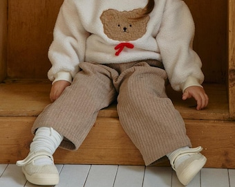 Corduroy Baby Pants, Winter Straight Leg, Beige and Ivory