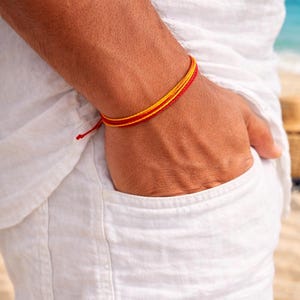 BARCELONA  Bracelet –Spaanse Armband Geel en Rood -  Red Yellow Spanish  – Adjustable String Bracelet Waterproof Bangle Beach Jewelry