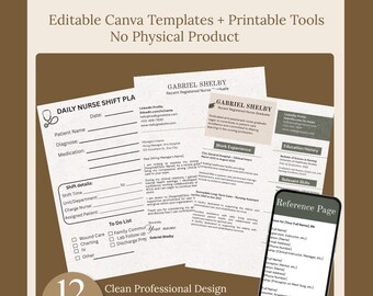 RN Resume Template Bundle for New Grad & Experienced Nurse - Editable in Canva Kit with Cover Letter, Reference Page and Interview Prep.