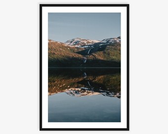 Stampa di un lago di montagna norvegese, carta fotografica lucida, arte murale paesaggistica