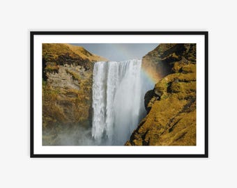 Cascata di Skogafoss, fotografia di paesaggio islandese, stampa