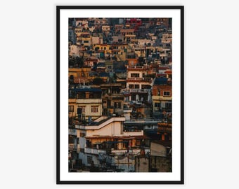Stampa fotografica di Kathmandu, arte murale del paesaggio urbano del Nepal