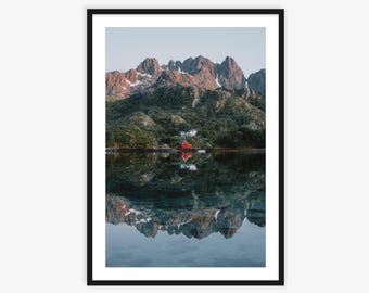 Stampa di un lago di montagna norvegese, carta fotografica lucida, arte murale paesaggistica