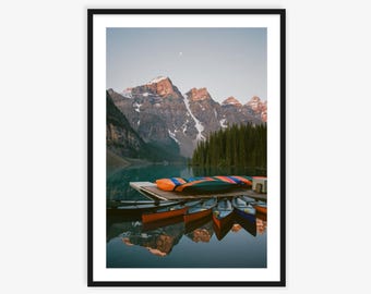 Stampa fotografica del lago Moraine, arte murale del paesaggio di Banff, Canada