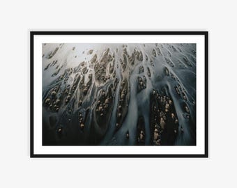 Stampa fotografica aerea del paesaggio fluviale islandese, poster di viaggio