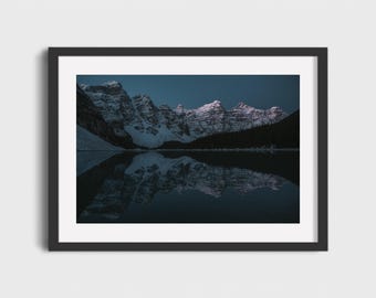 Moraine Lake-tryck, Banff-landskapsfotografi, väggkonst i kanadensiska klippiga bergen