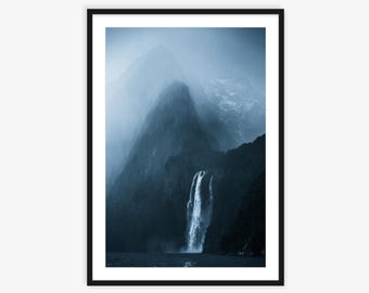 Fotografia paesaggistica di Milford Sound, Nuova Zelanda, stampa paesaggistica, arte murale paesaggistica, arte murale neozelandese, stampa neozelandese, arte murale, poster di viaggio, arte neozelandese