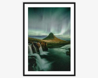 Stampa fotografica dell'aurora boreale in Islanda, paesaggio dell'aurora boreale